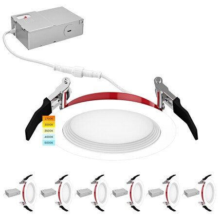 Luxrite 4 Inch LED Fire Rated Recessed Lights 5CCT Selectable 10W 800LM Dimmable 2 Hour Rated Baffle, 6PK LR23491-6PK